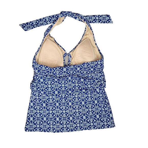 Lands End blue floral geometric pattern tankini top swim suit beach size 4 - Picture 2 of 4